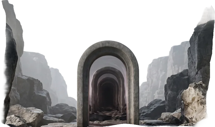 A stone arch standing among the rocks